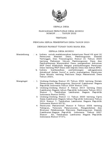 Rancangan Perdes Rkp Desa 2023 Pdf