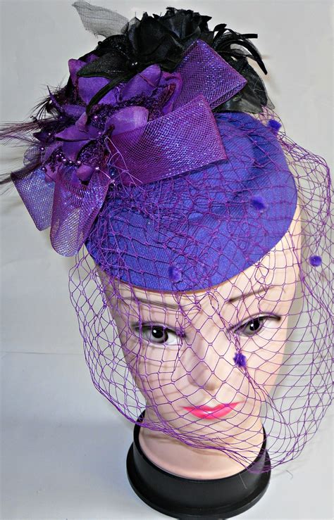 Purple Fascinator Fascinator With Veil Wedding Hat Etsy