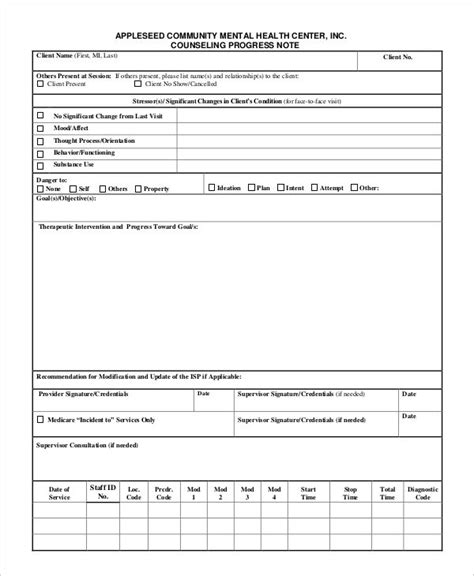 Mental Health Progress Note Template Parahyena