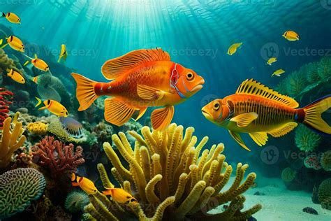 Two Orange Fish Swimming In The Ocean With Coral Ai Generated