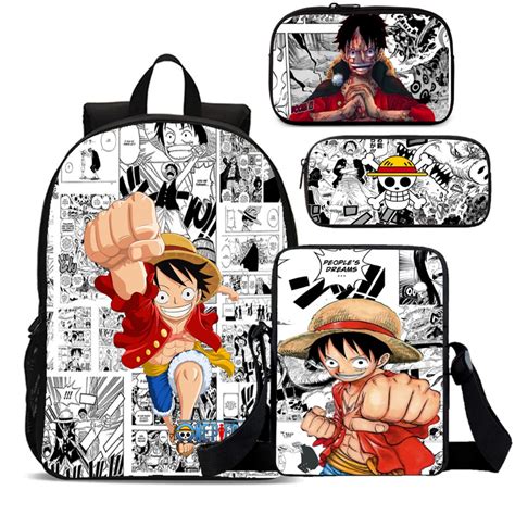 Kit Escolar One Piece Pirata Luffy Mochila Lancheira E Dois Estojos