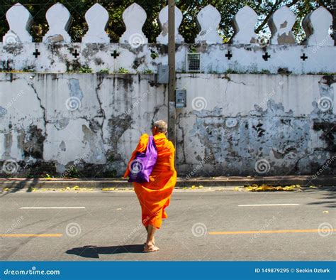 Buddist Monk Walking At The Street Editorial Image Image Of Buddist