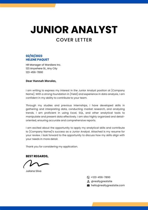 Junior Analyst Cover Letter Examples And Templates For In