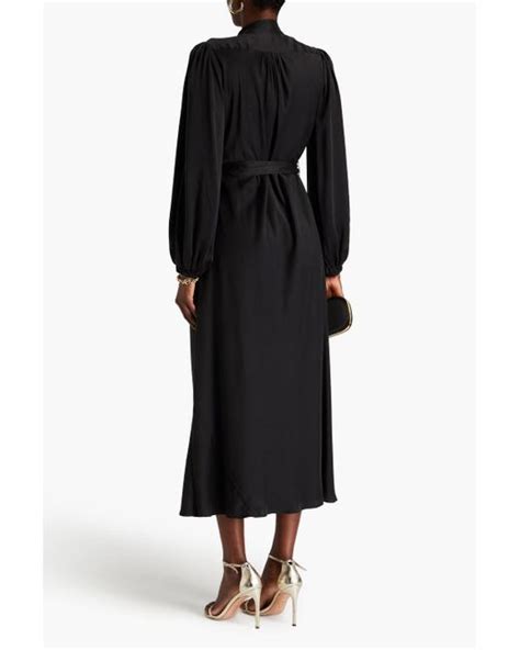 Zimmermann Pussy Bow Silk Satin Midi Dress In Black Lyst