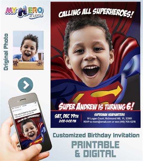 Superman photo Invitation. Superman birthday. Superman theme party ...