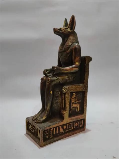 RARE STATUE ASSISE du dieu égyptien antique Anubis fabriquée en Egypte