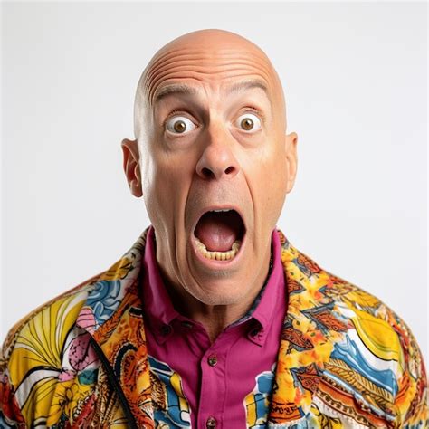 Premium Photo Bald Man Making A Funny Face With White Background Colorful