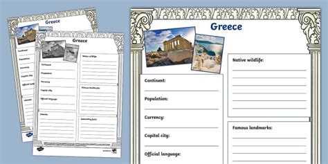 Greece Fact File Template Professor Feito Twinkl