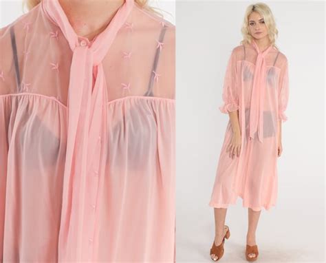 Sheer Pink Robe S Lingerie Robe Embroidered Open Ti Gem
