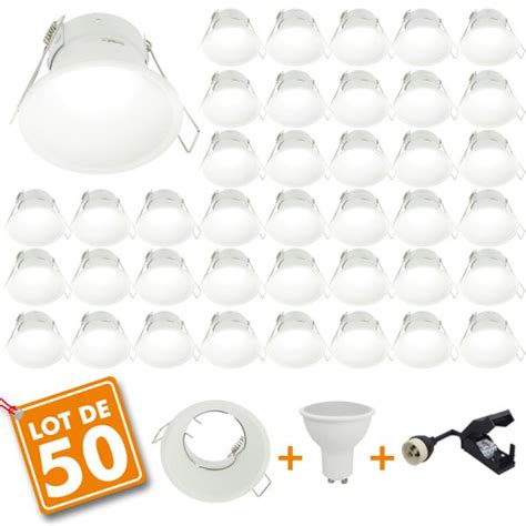 Lot De 50 Spot Led Encastrable Complet Kingdom Blanc Avec Ampoule Gu10