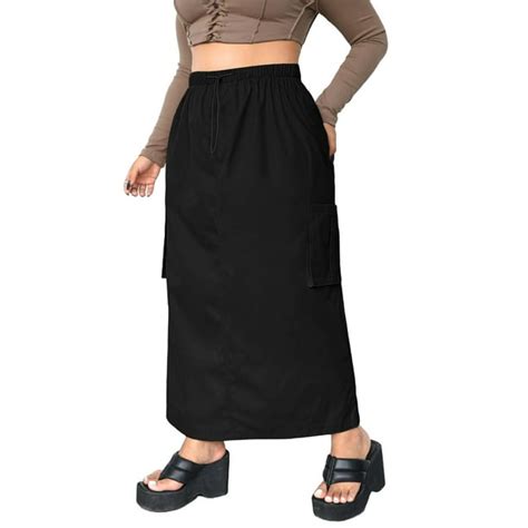 Casual Solid Straight Black Plus Size Skirts Womens