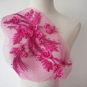 Hot Pink 3D Appliques Fuchsia Retro Floral Motif 3D Lace Applique Floral Embroidered Lace