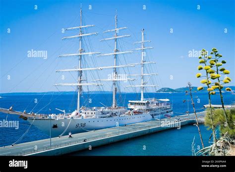 The Algerian National Navy Sail Training Ship El Mellah Docks At Port