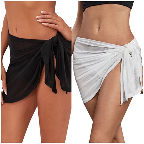 2 Pieces Women Beach Sarongs Sheer Cover Ups Mesh Bikini Wrap Skirt For Swimwear Facial Cover