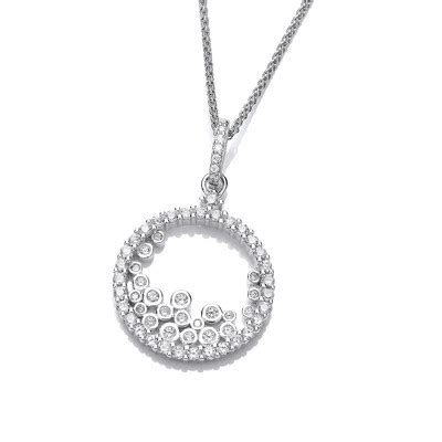 Silver Glittering Cubic Zirconia Circle Pendant Without Chain