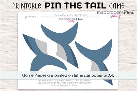 Pin The Tail On The Shark Printable Party Game 3 Poster Etsy