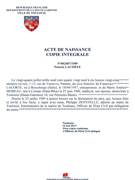 Acte de Naissance Copie Integrale | PDF