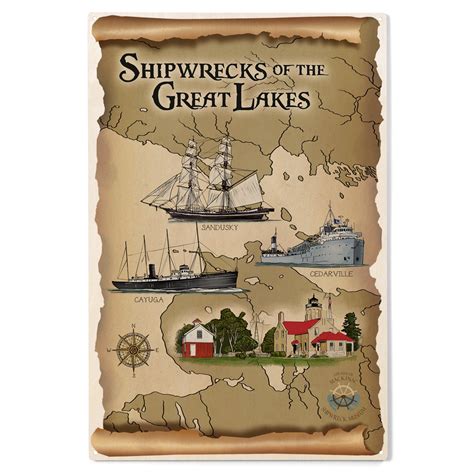 Shipwrecks Of The Great Lakes Birch Wood Wall Sign 10x15 Rustic Home