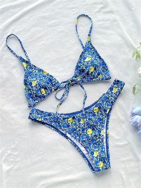 Womens Floral Print Blue Bikini Set Two Piece Swimwear On Luulla