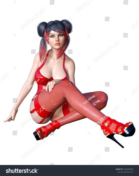 D Beautiful Sexy Brunette Girl Red Stock Illustration Shutterstock