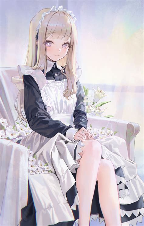 The Big ImageBoard TBIB 1girl Absurdres Apron Black Dress Blonde Hair Blunt Bangs Blush
