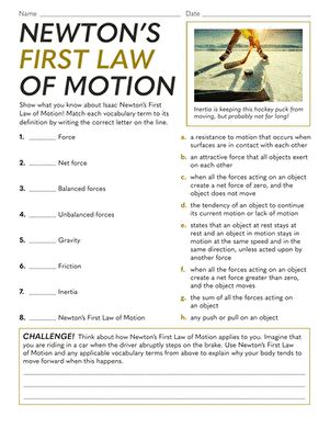 Newtons First Law Of Motion Worksheet