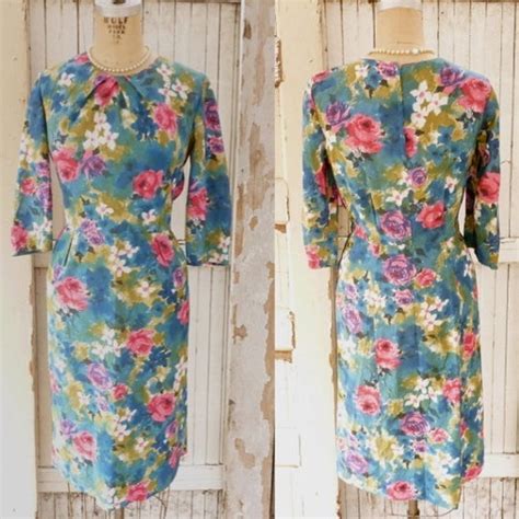 Vintage 1950s Wiggle Dress 50s Mad Men Watercolor Floral Etsy