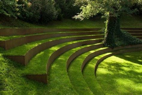 Lush Green Amphitheater Style Seating Backyard Landscaping