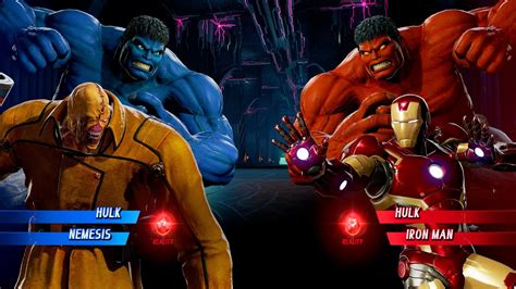 Blue Hulk And Yellow Nemesis Vs Red Hulk And Iron Man Very Hard Marvel Vs Capcom 4k Uhd