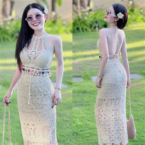 Set bộ bikini ren sợi móc Qc 2 món bra cổ yếm mix chân váy dài maxi lưng chun Shopee Việt Nam