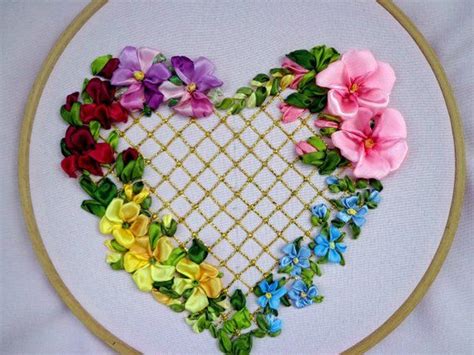 Floral Heart Ribbon Embroidery Etsy Silk Ribbon Embroidery Patterns Embroidery Online