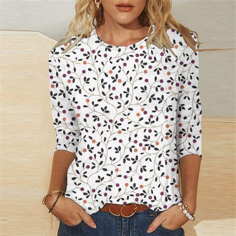 Fall Savingquindos Graphic Shirts Women 34 Sleeve Tops For Women Crew