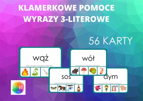 KLAMERKOWE POMOCE WYRAZY 3 LITEROWE 56 KART Złoty nauczyciel