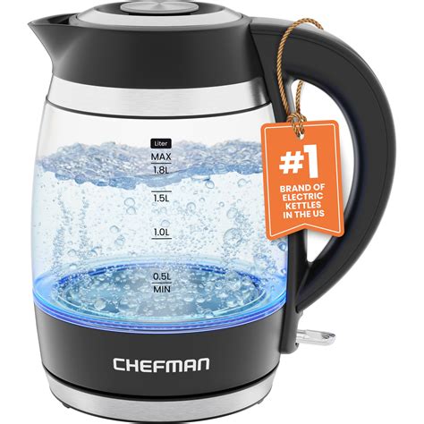 Chefman Electric Kettle 1 8L 1500W Hot Water Boiler Removable Lid For Easy Cleaning Auto