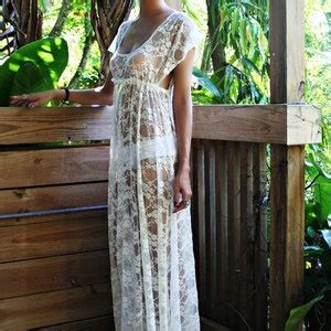 Sheer Lace Bridal Nightgown Lingerie Wedding Trousseau Ivory Lace White Lace Empire Bodice