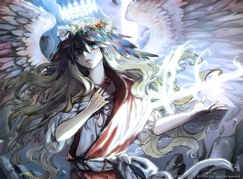 Angel Blonde Hair Blood Blue Eyes Cross Feathers Flowers Halo Headdress Long Hair Nononong Seeu