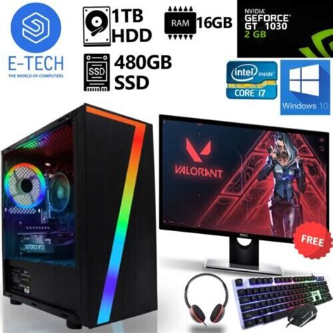 Refurbished Gaming PC Bundle I7 16GB RAM 480GB SSD 1TB HDD GT 1030 Win