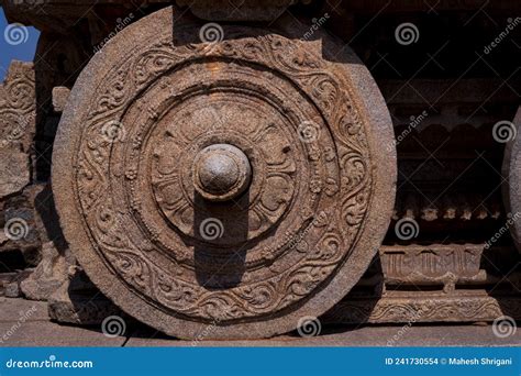 Close View Of Beautiful Decorative Stone Chariot Wheel Stock Photo