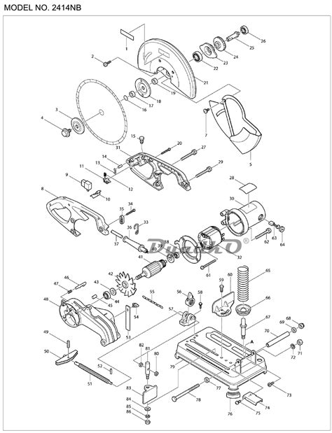 Схема (деталировка) пилы монтажные (отрезные) MAKITA 2414NB. Подбор по ...