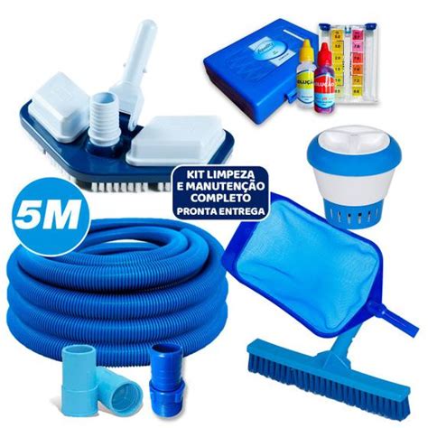 Kit Limpeza Piscina Mangueira 5m Aspirador Peneira Teste Ph Cloro