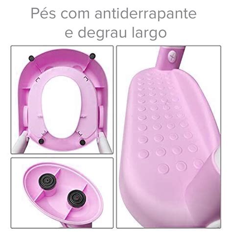 Redutor Infantil Assento Escadinha P Vaso Sanitário Rosa Lorben