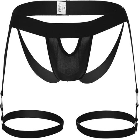 IEFIEL Lingerie Homme Jockstrap String Slip Jarretière Ouvert sous vêtement avec Porte