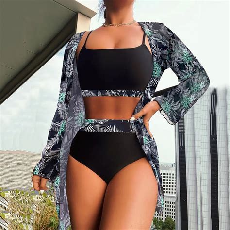 IDALL Swimsuit Coverup Swim Suits High Waist Bikinis Sexy 3 Piece Bikini Set Cover Up Swimsuit