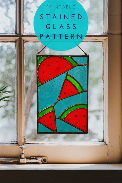 Digital Stained Glass Pattern Watermelon Fruit Panel Etsy