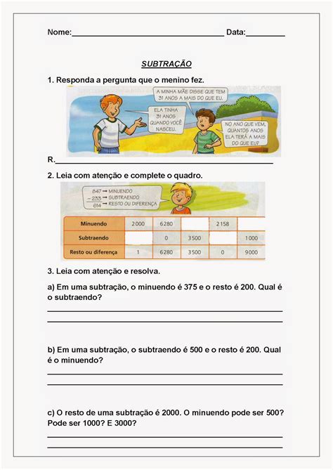 Atividades de Matemática para 4o ano