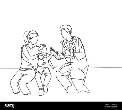 Single Line Drawing Of Young Happy Male Doctor Checking Up Sick Patient