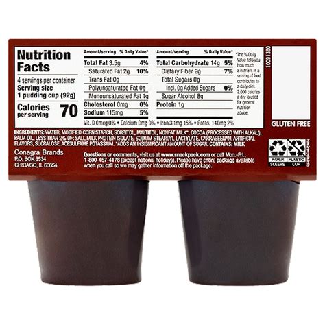 Snack Pack Chocolate Pudding Nutrition Information Besto Blog