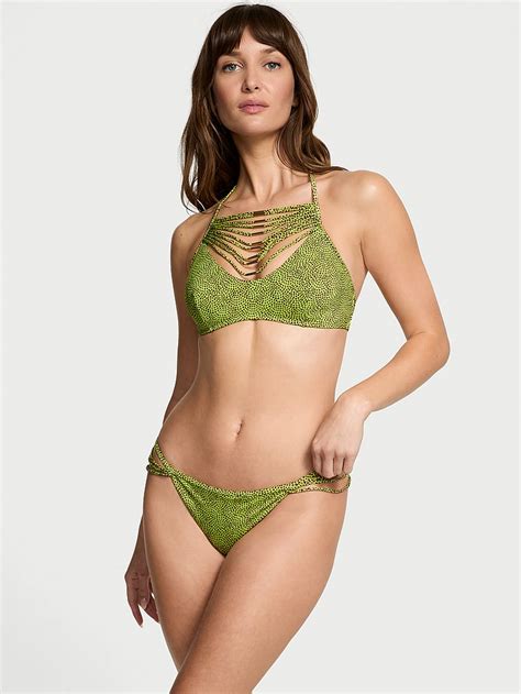 Buy Vs Archives Strappy Hardware Halter Bikini Top Limelight Dots Order Bikini Top Online