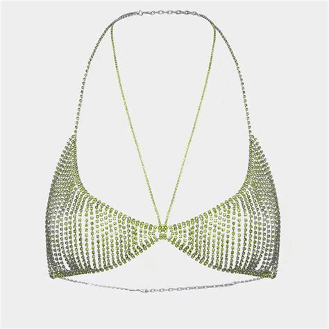 Chic Lingerie Sexy Rhinestone Gemstone Luxury Bralette Luxury Life Style Body Jewelry Green