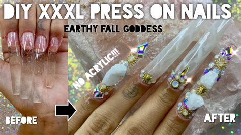 Diy Xxxl Press On Nails No Acrylic Earthy Goddess Fall White